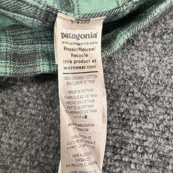 Patagonia Mens S LS Green Plaid Organic Cotton Midweight Fjord Flannel Shirt NWT